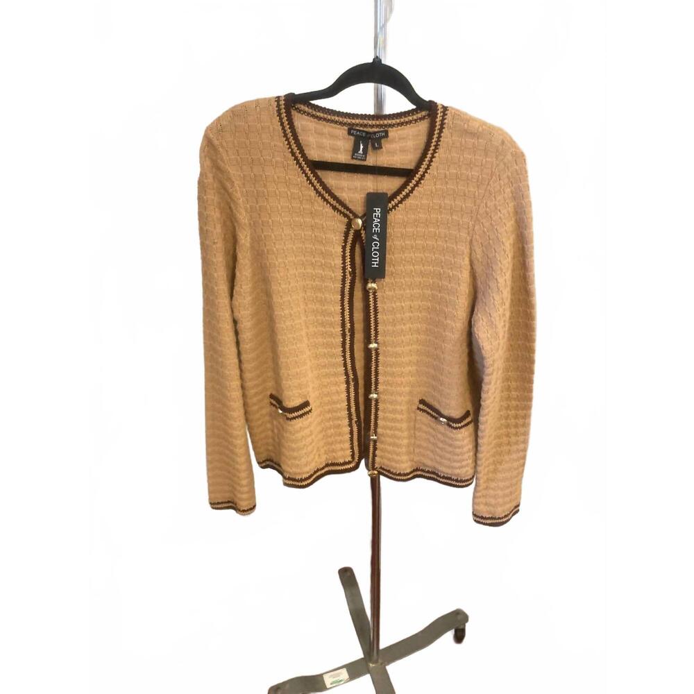 NEW PIECE OF CLOTH women's cotton cardigan sweater in camel